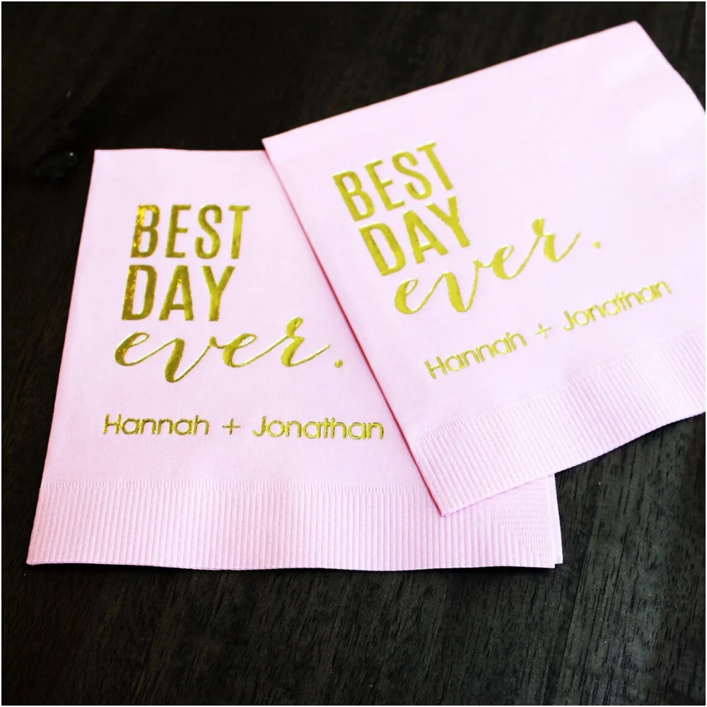 

50 Gold Foil Best Day Ever Party Napkins, Custom Napkins, Personalized Wedding Napkins, Foil Printed Napkins, Cake Table Wedding