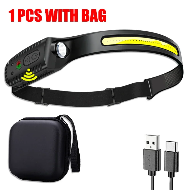 KDULIT USB-Aufladbare LED-Sensor-Stirnlampe XPE+COB Kopflampe LED-Kopfleuchte Camping-Suchscheinwerfer Kopf-Taschenlampe für Angeln Laterne 7