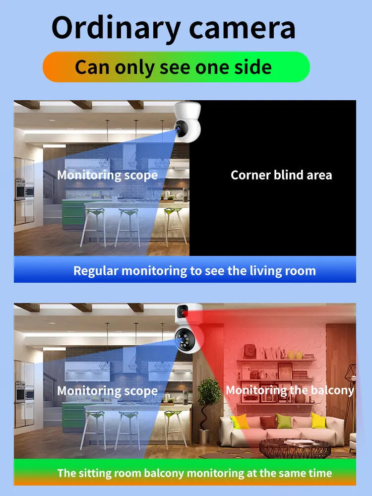 4MP 390Eyes APP  Dual Lens  WIFI Full Color IP Dome Camera AI Humanoid Detection Home Security CCTV  Monitor