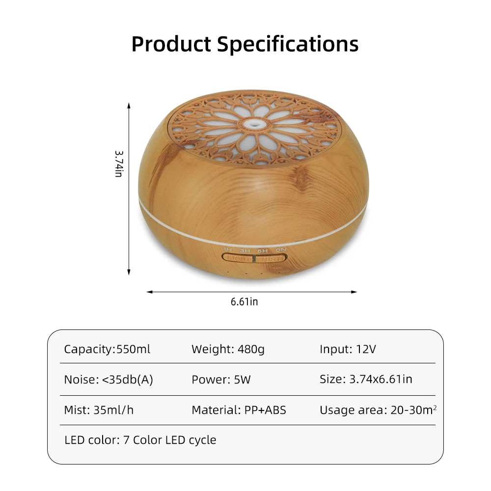550ml Essential Oil Diffuser Includes 6Oils,Features Soundwave Technology,Remote Control&Auto Shut-Off  For Home,Office,Bedroom