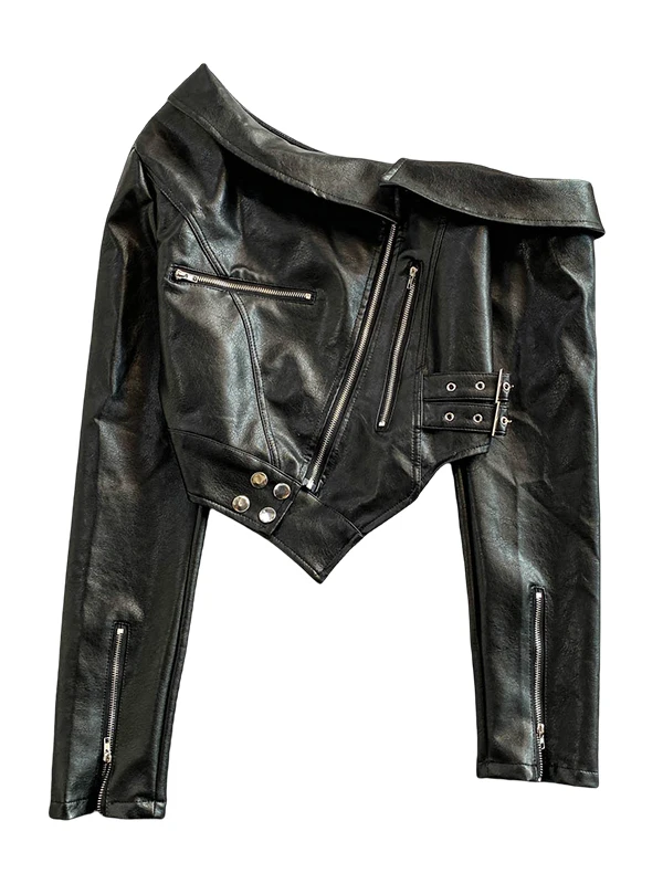 Cool Sle Slim Fit Biker Leather Jaet One oulder Zipper da donna Faionable Sli Casual Long Sve Color