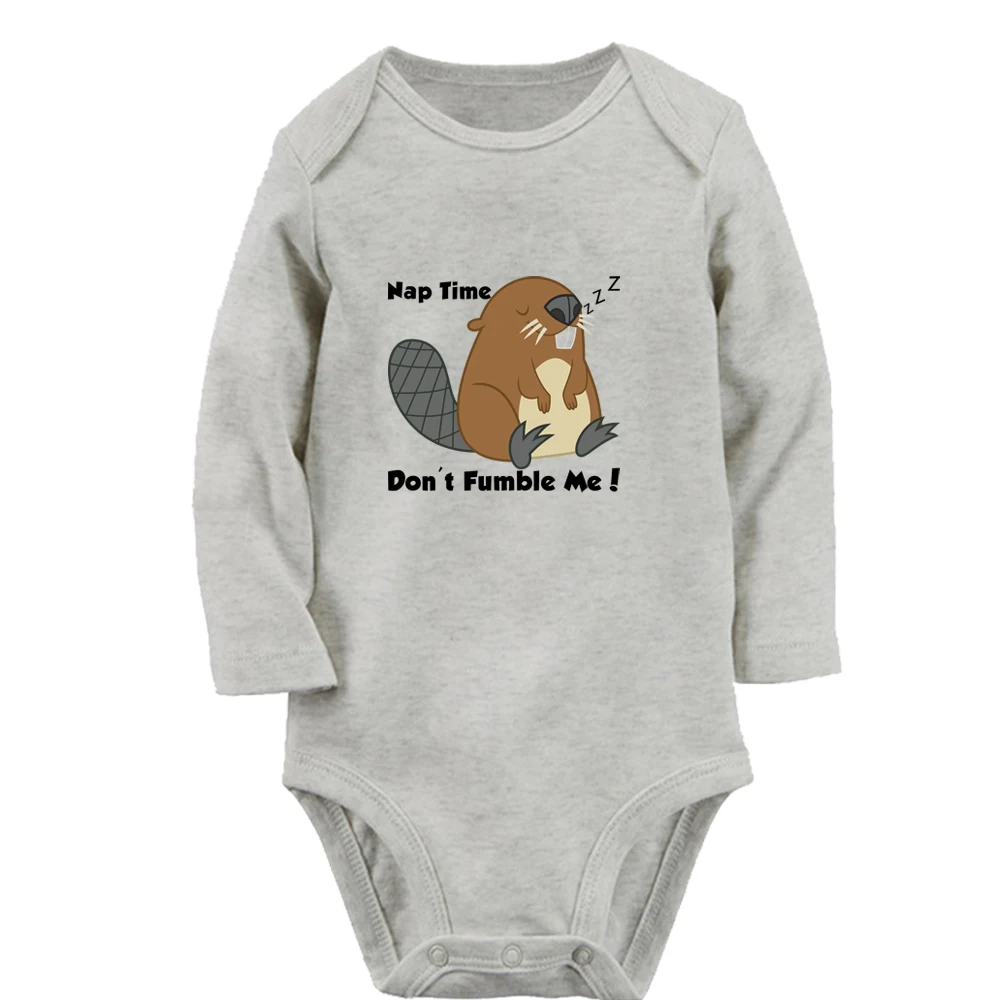 

Nap Time Don't Fumble Me Little Beaver Cute Baby Rompers Boys Girls Fun Print Bodysuit Infant Long Sleeves Jumpsuit Kids Clothes