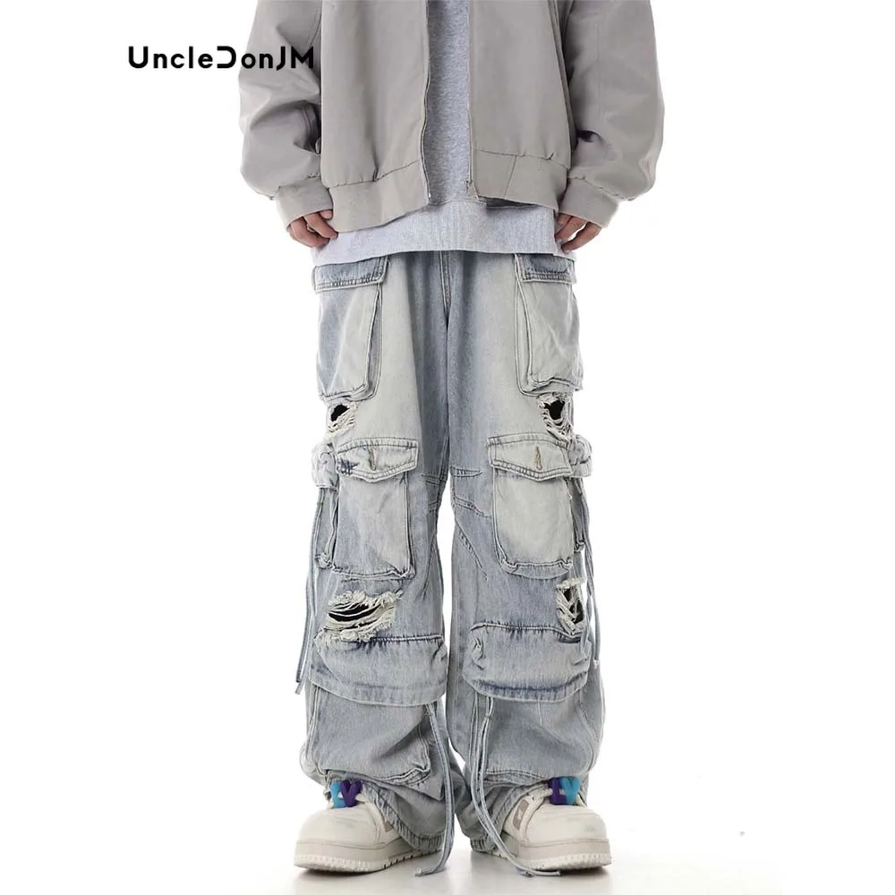 

Multi Pocket Cargo Jeans Hip Hop Streetwear Pants for Men Distressed Ripped Baggy Jeans Dropshipping