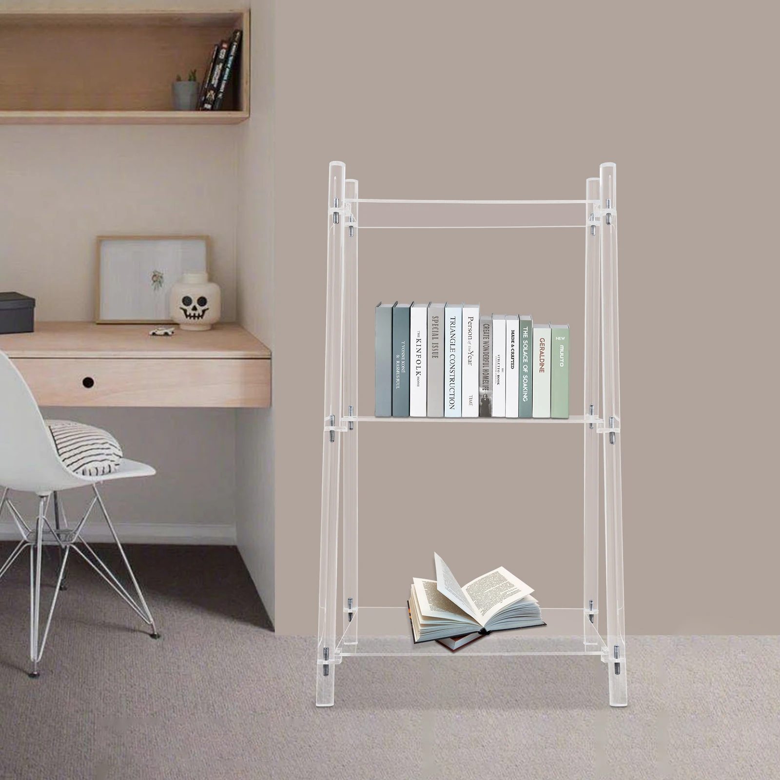 

Transparent Acrylic 39.6*29.5*81.3cm Three-layer Bookshelf Multifunctional Shelf Stepped Bookshelf