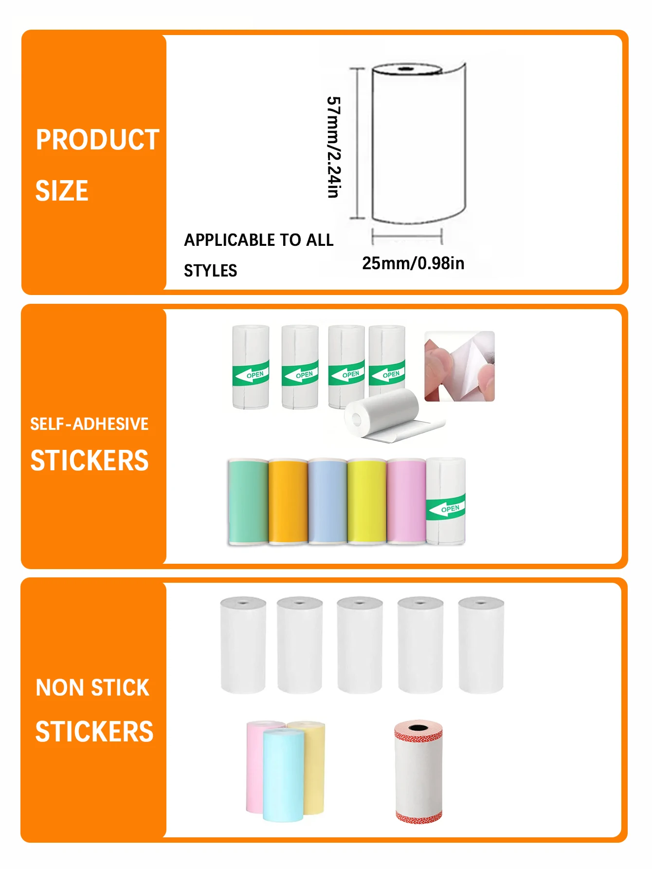 Mini Printer Paper 57 X 25mm Thermal Label Paper ,Sticker, Color Paper, White Self-Adhesive Sticker Paper For Mini Printer