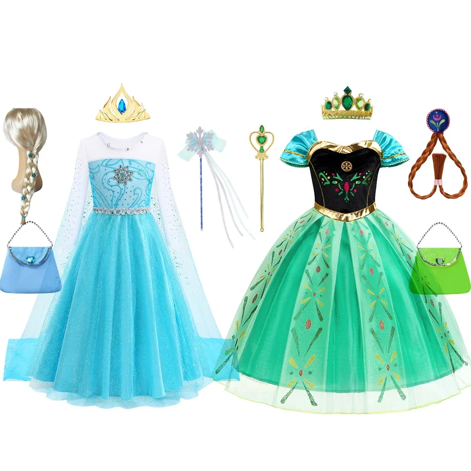 

Elsa Costume Girl Fancy Birthday Party Gown Princess Dress Carnival Children Clothing Anna Dress Girls