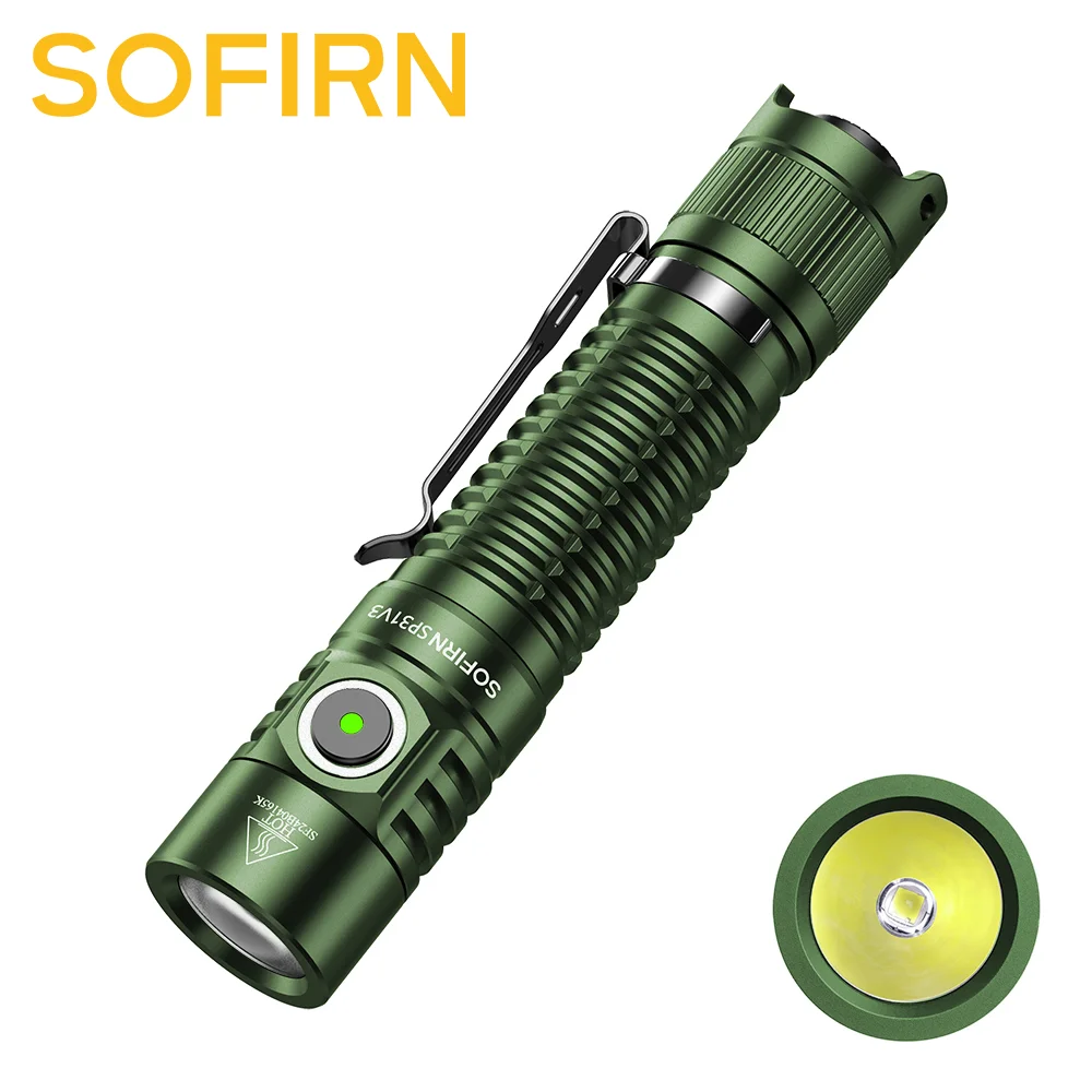 Sofirn SP31 V3.0 Green 519A Tactical Flashlight 1200lm 18650 LED Torch 5000K Rechargeable High CRI Lamp With Dual Switch