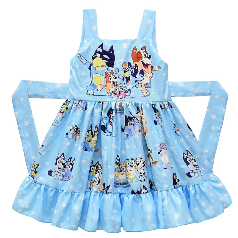 Anime Bluey children\'s dress cute bingo family print suspender princess dress birthday gift summer dress girl new clothes