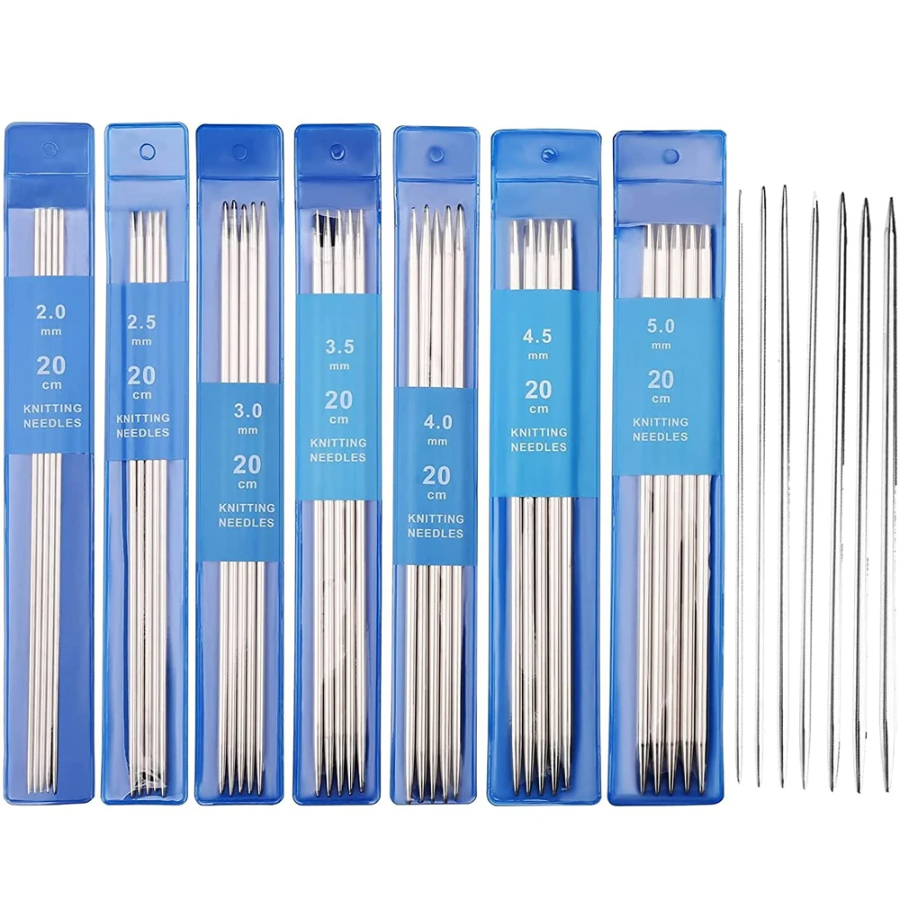 35Pcs Knitting Needles Set 20cm Stainless Steel Straight Double Pointed Knitting Needles 2-5mm Sweater Needles for Sewing Tools