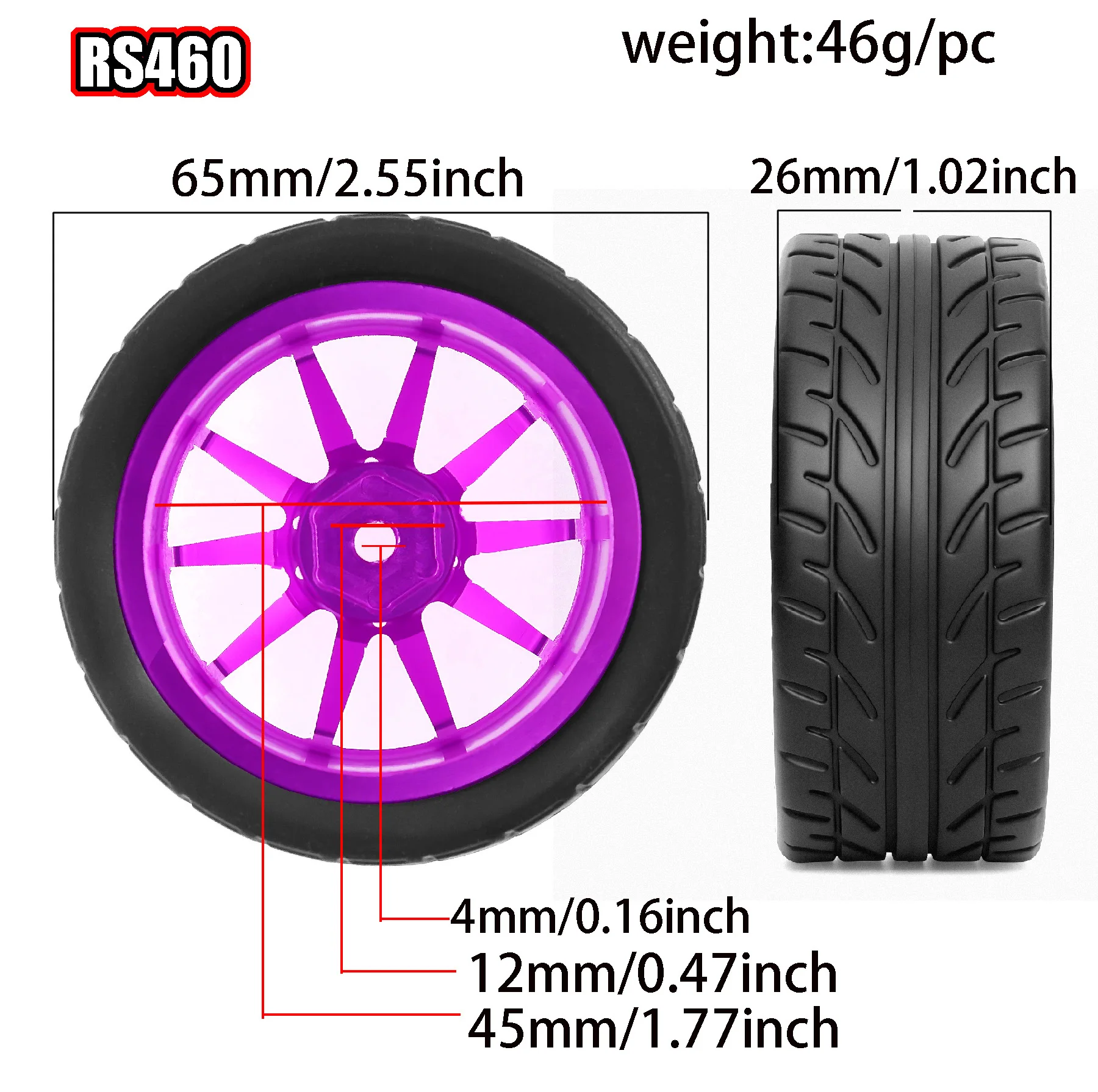 1/10 Metal RC On-Road Wheel Tires 2.55
