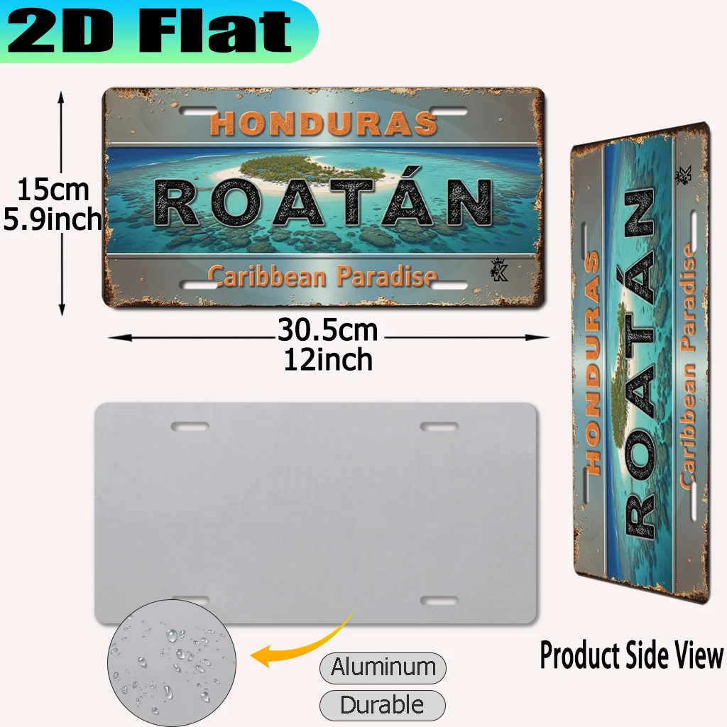 Two-Dimensional Plane, [Two-Dimensional Plane] Two-Dimensional Plane Print, 1pc, Roatan Caribbean Paradise Vintage Sign(30.48X15