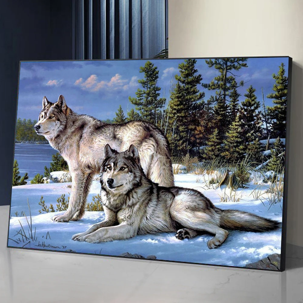 5D Full Square/ Round Dill Cross Stitch Embroidery Wolf Animal Cotton Thread Painting DIY Needlework Kits Winter Home Decoration