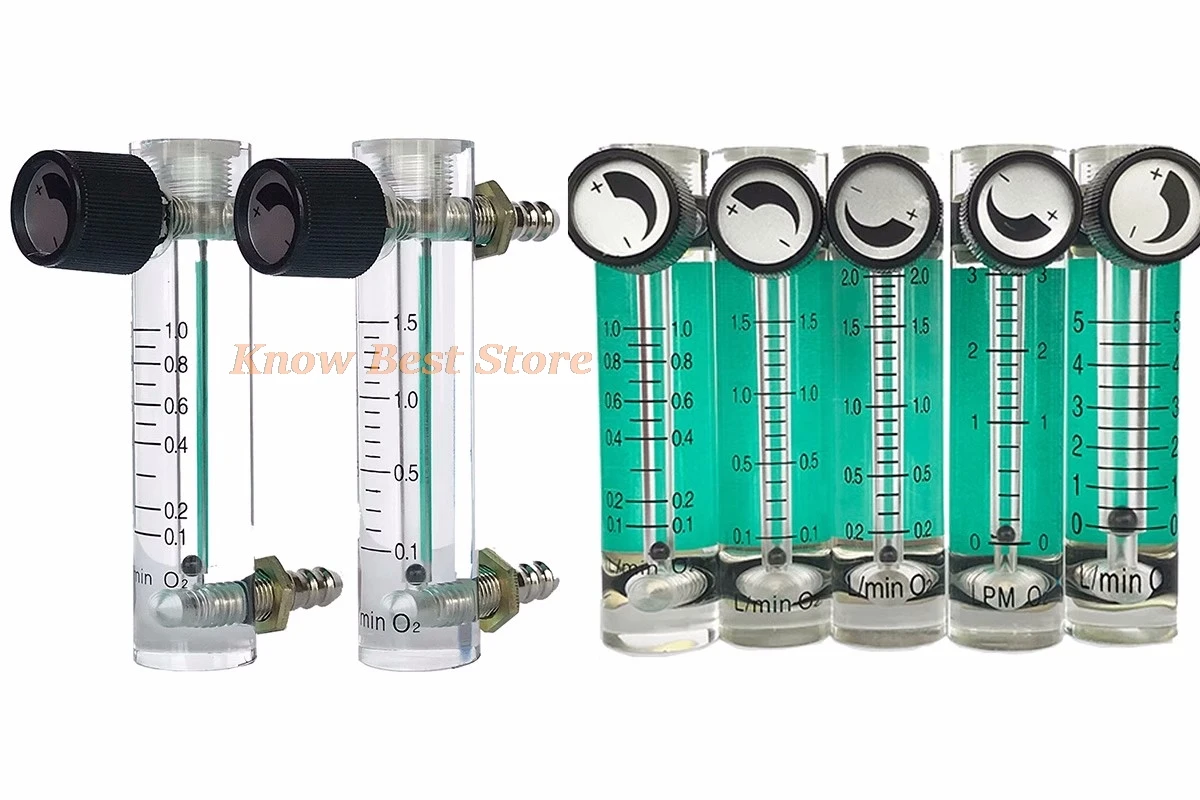 1PCS Acrylic Gas Air Oxygen Flow Meter Flowmeter Countor Indicator O2 With Valve Brass Connector 0.1Mpa 0.1-1.0L/Min 93mm 116mm