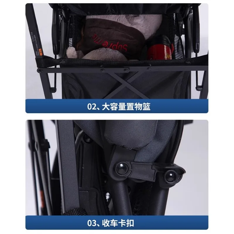 Baby Stroller Portable Folding can Sit and Lie Down Children's Four-Wheeled Stroller One Button to Close the Stroller