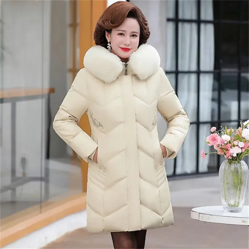 Size 6XL Mother Winter Coat With Fur Collar Elderly Cotton Padded Jacket Women's Thicken Down Padded Jacket Hooded Parka 2022