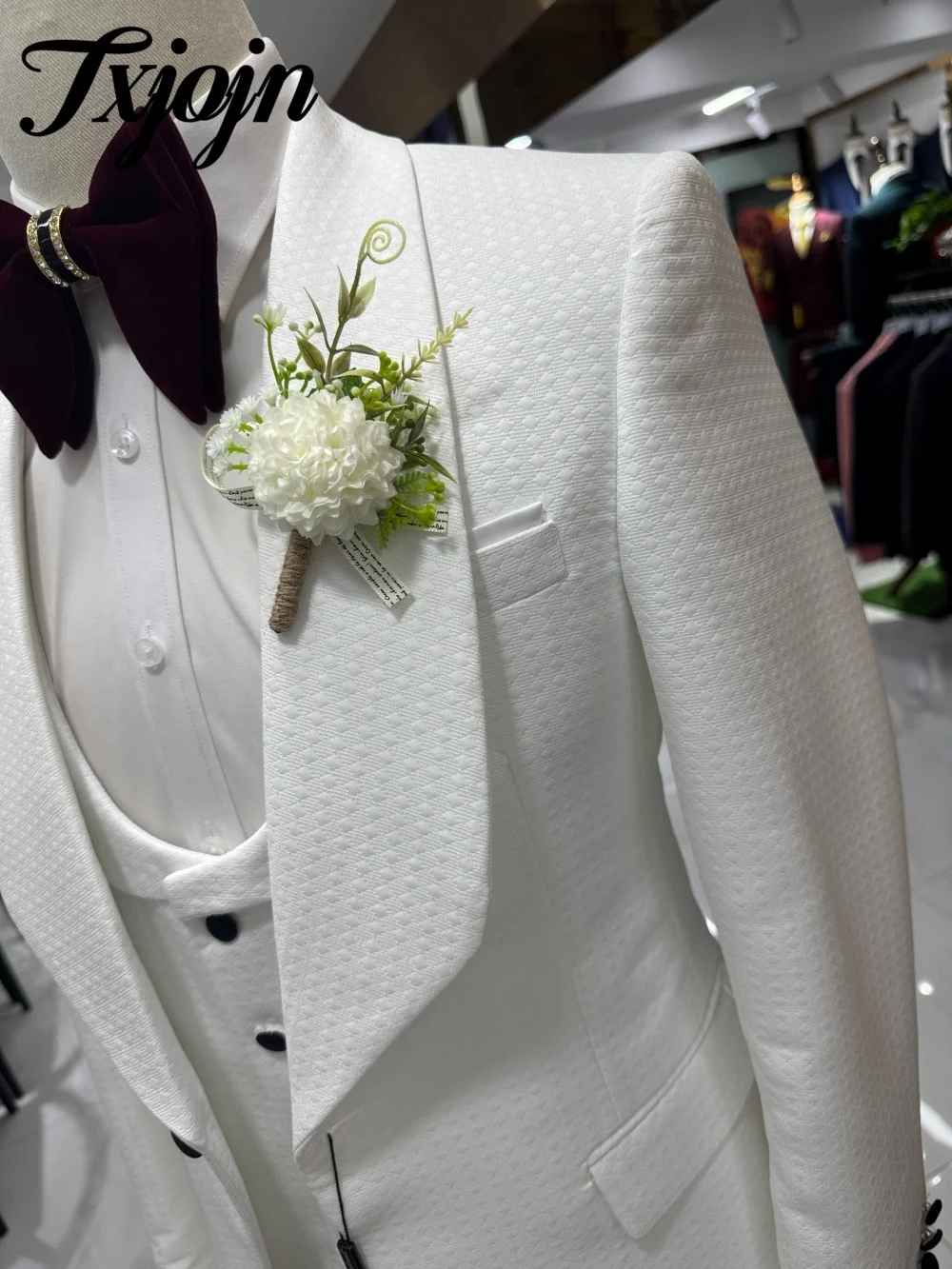 Elegant Single Button Men Suit Set 2025 3PCS Charming Jacquard Men Office Suit Classic Solid Groomsmen For Business Wedding Suit