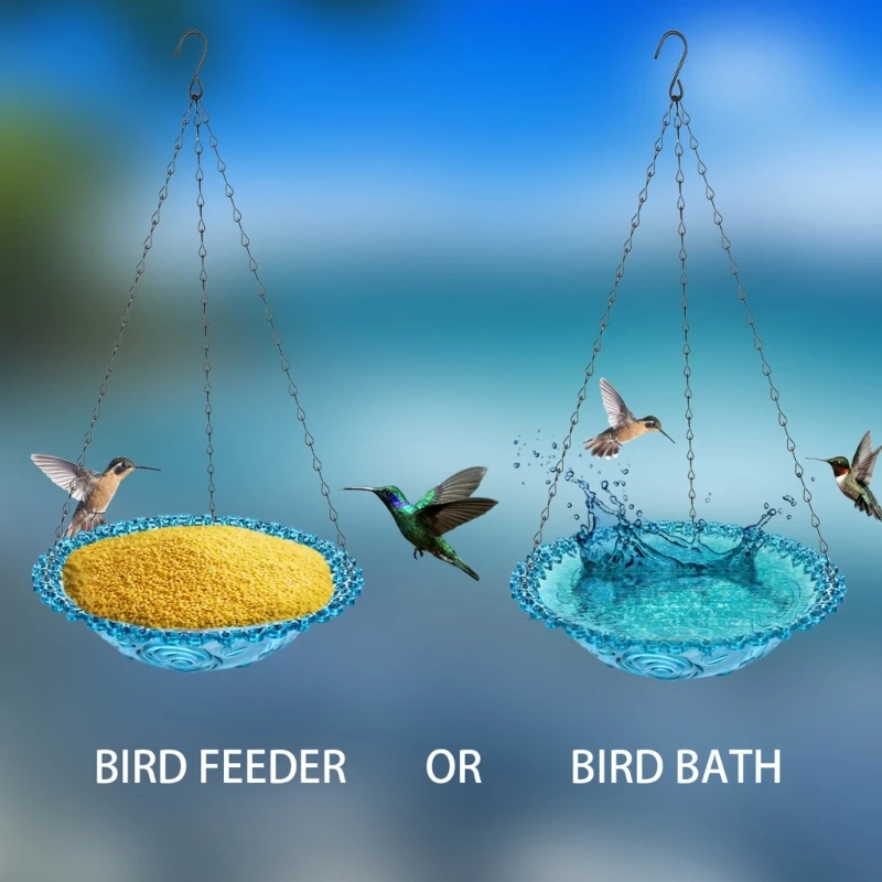 Bird Feeding Dish Tray Platform Feeder Bird Water Bowl Hanging Bird Bath for Outdoor Garden Outside Pet Feeder C5AD