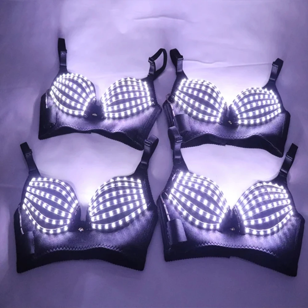 

Nightclub Club wear Ds Costumes Nightclub Bar Clubwear LED Bra LED Costume Light-up Bra White Light Bikini Color Change Bikini