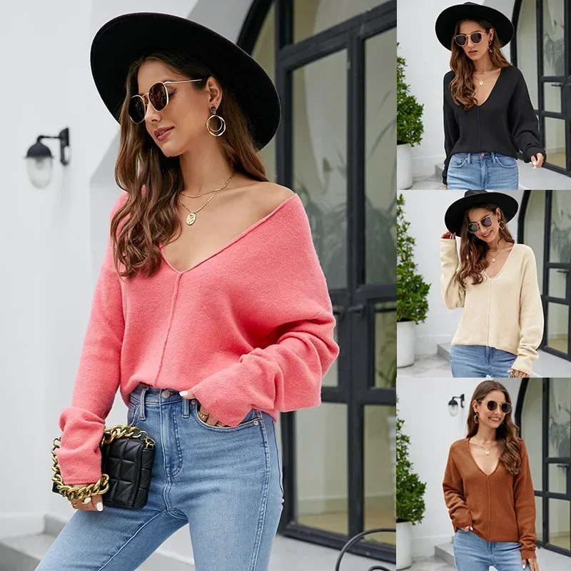 

Bat-sleeve Knit Sweater Women Sweater Spring and Autumn Casual Pullover Loose Knitted Clothes Coats Long-sleeved Lazy Wind Top