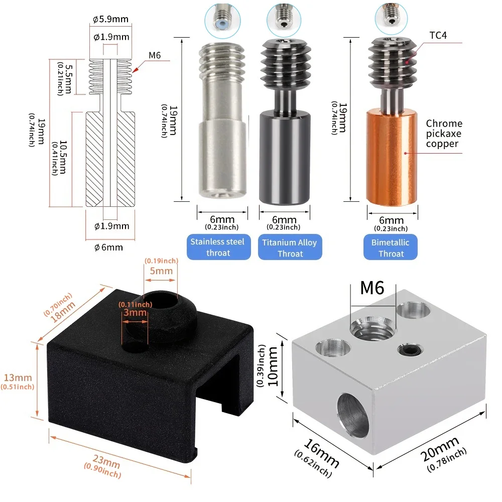 Heat Block Kit für Creality Ender 3 S1/S1 Pro/S1 Plus/CR-10 Smart Pro, 48 Stück 3D Drucker Hotend Kit mit 8 Düsen (0.2/0.4/0.6mm), 20 Reinigungsnadeln, 4 Silikonhüllen, Heizblock Zubehörset