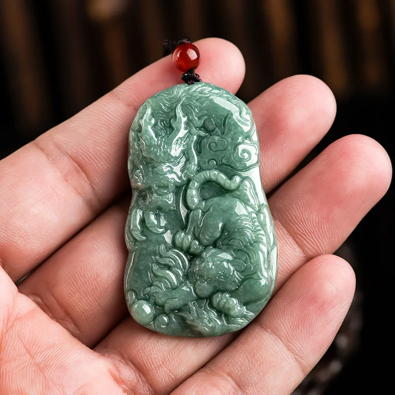 

Natural A Jade Zodiac Dragon Tiger Pendant Ice Jade Men's Necklace Dominant Health Moisturizing Heart and Lung Jewelry