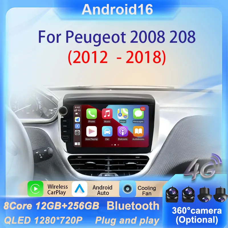 Reproductor Multimedia de vídeo para Radio de coche pantalla táctil para Peugeot 2008 208 2012 - 2018 inalámbrico CarPlay GPS pantalla dividida No 2 din WiFi