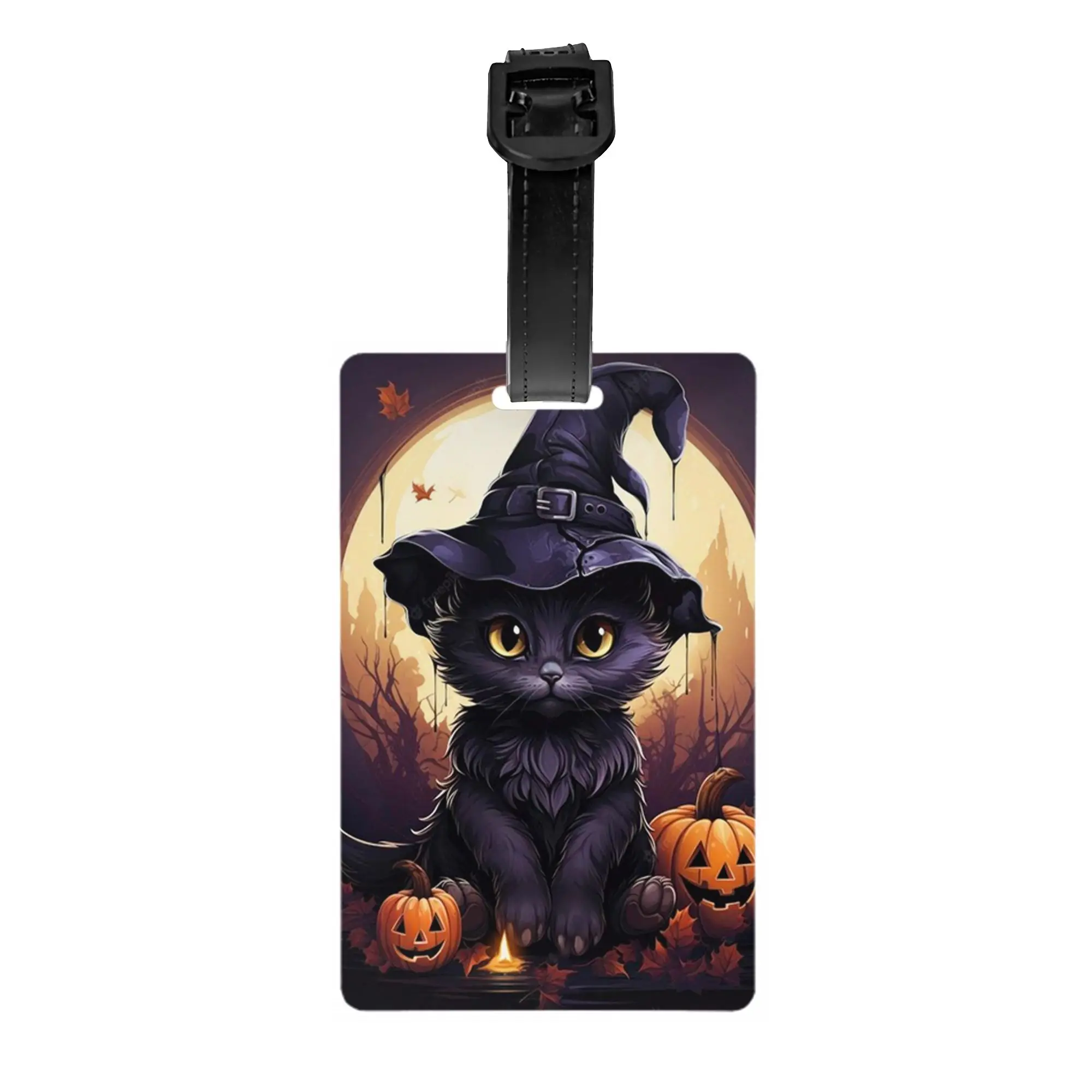 Halloween Pumpkins Cat Luggage Tag for Travel Suitcase  Privacy Cover Name ID Card