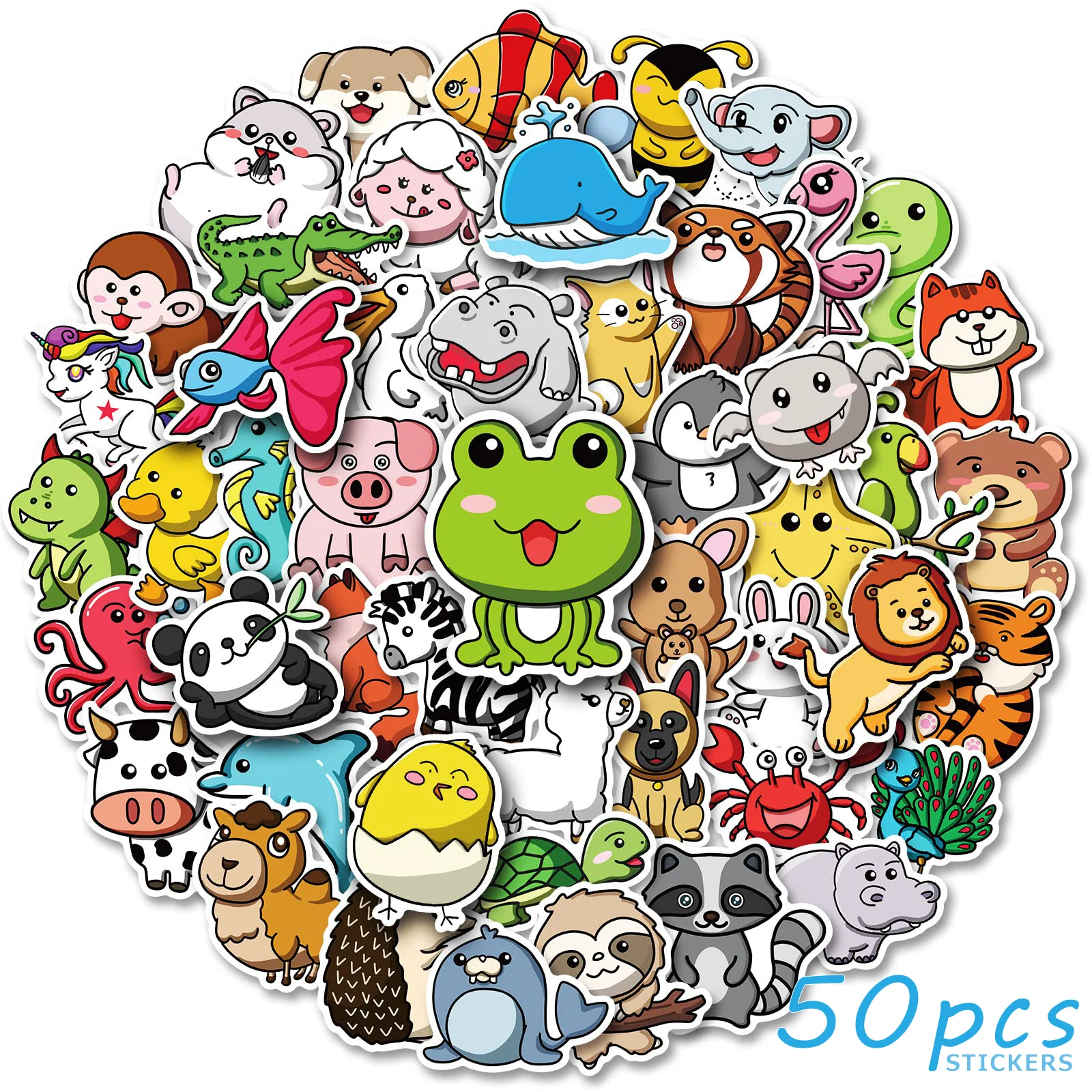 50Pcs Cute Animal Stickers for Kids Water Bottles Non-Repeating Tear Resistant Waterproof Luggage Laptop Stickers for Kids