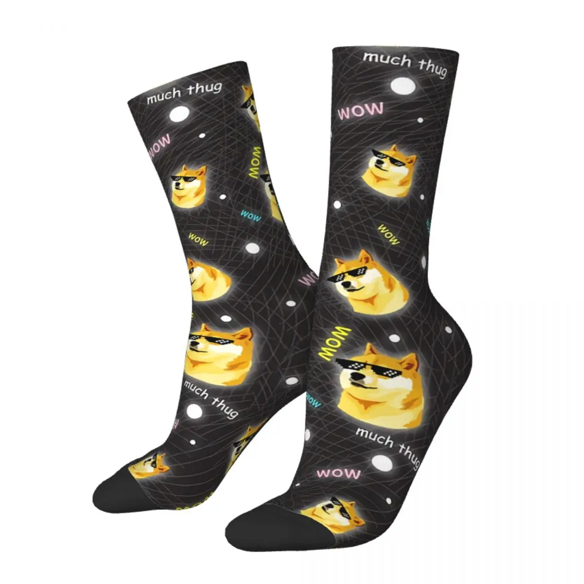 Men's Socks Doge WOW Such Thug Pattern Shiba Inu Doggo Meme Retro Harajuku Hip Hop Novelty Pattern Crew Crazy Sock Gift Printed