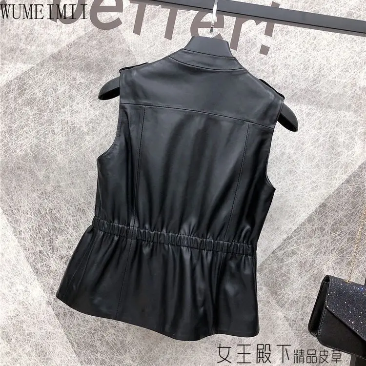 2025 Spring and Autumn New Simulation Leather Vest Women's Short  Sheepskin Vest Wear Fashion Sleeveless Outside