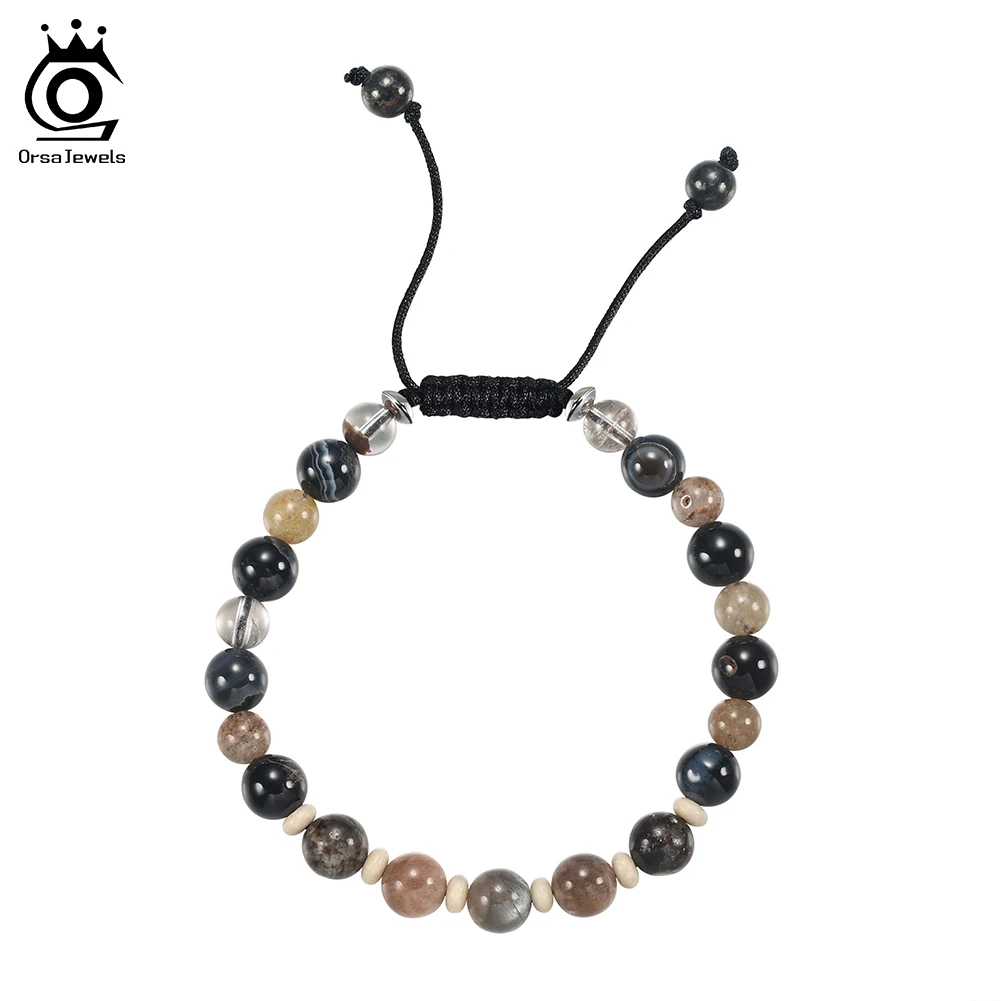 ORSA JEWELS Dainty Crystal Beaded Bracelet Adjustable Unisex Obsidian Tiger Eyes Stone Braclet Chain Couple Jewelry Gift GMB83