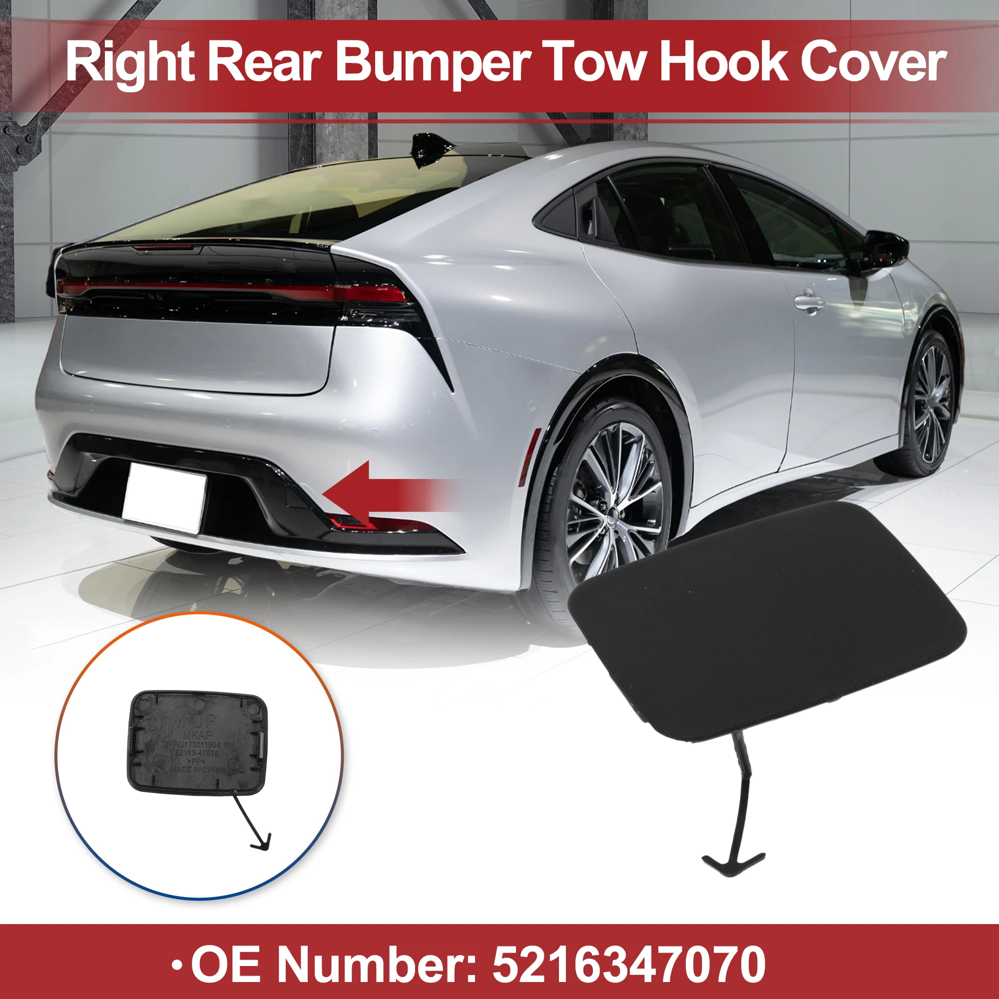 UXCELL Right Rear Car Tow Hook Cover Cap for Toyota Prius Prime 2017-2021 No.5216447060