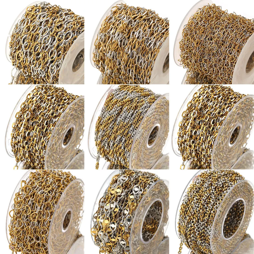1Meter Stainless Steel Handmade Chains Gold Plated Link Cable Chains for Jewelry Making O Shape Oval Chain DIY Necklace Bracelet