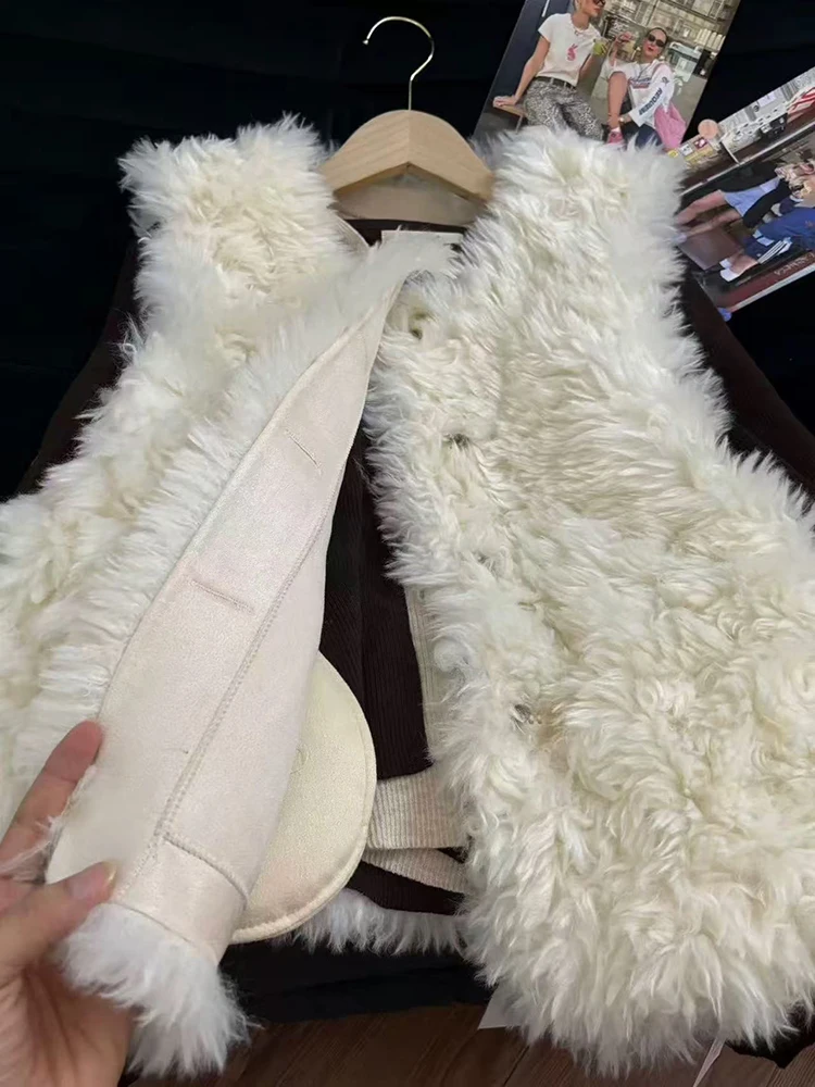 فو الصوف الفراء سترة المرأة Y2K الكورية فضفاضة س الرقبة كل مباراة شعر الفراء المحاصيل معاطف الإناث شتاء دافئ أكمام تانك ملابس خارجية جديد #6