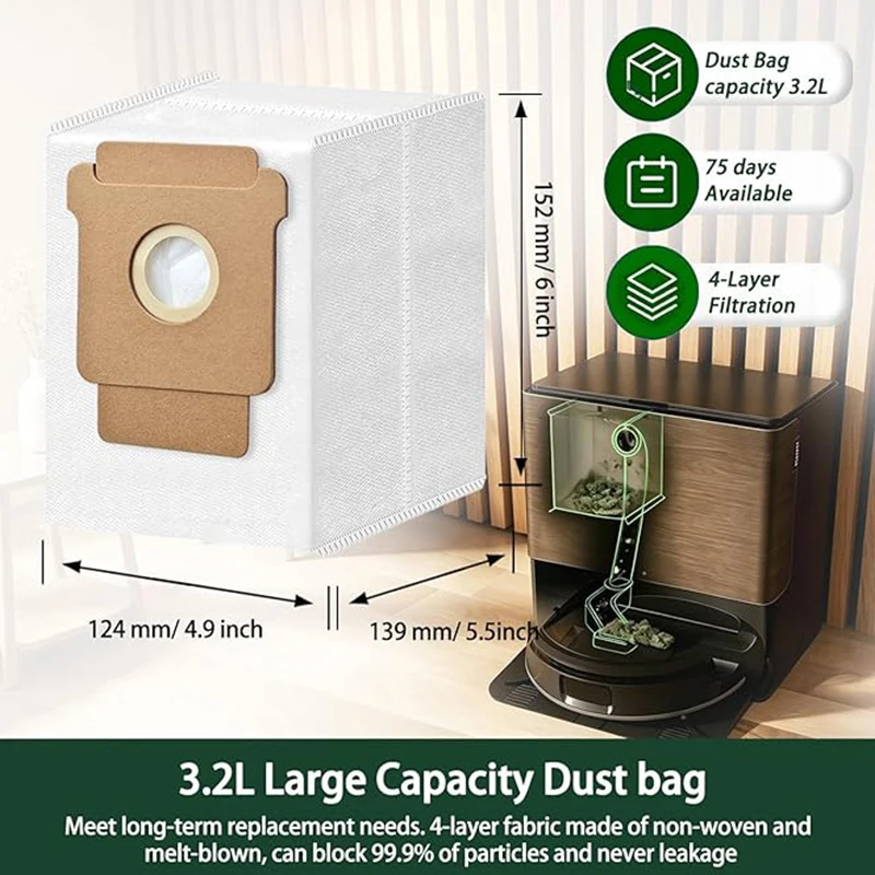 Replacement Parts Kit For iRobot Roomba Max 705 Combo Robot Vacuum Accessories, Main Side Brush,HEPA Filter,Roller Mop,Dust Bags view 5