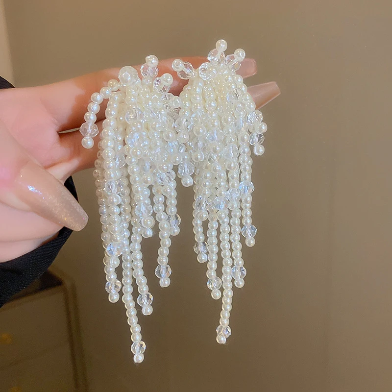 Francuskie Retro Perły Kryształ Kokarda Chwost Wiszące Kolczyki Dla Kobiet Modna Elegancka Biżuteria Chwost Prezent na Imprezę