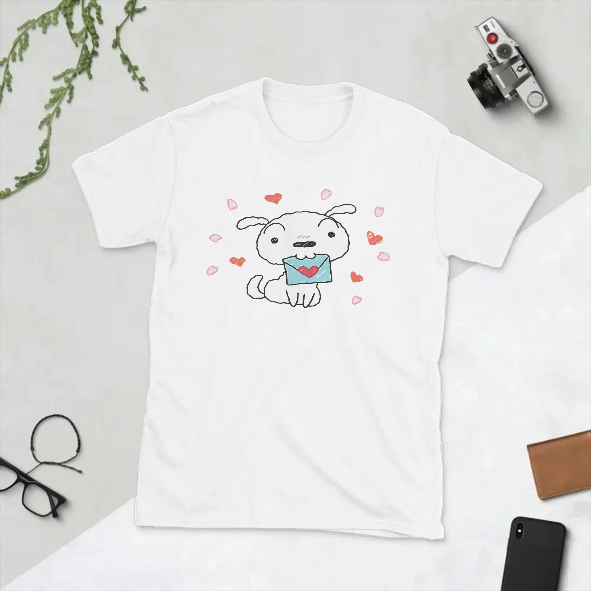 Shiro Dog Crayons Shin-Chans Men T Shirt  Funny Tee Shirt Short Sleeve Round Neck T-Shirts Cotton Printing Tops