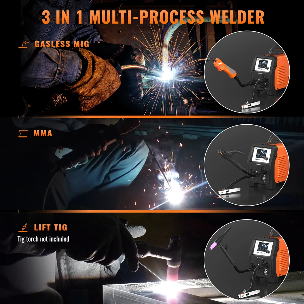 HITBOX 3 w 1. Półautomatyczna spawarka MMA/Gasless MIG/Lift TIG Inverter Welder Synergy Tool Spawarka do gwintów gazowych HBM145