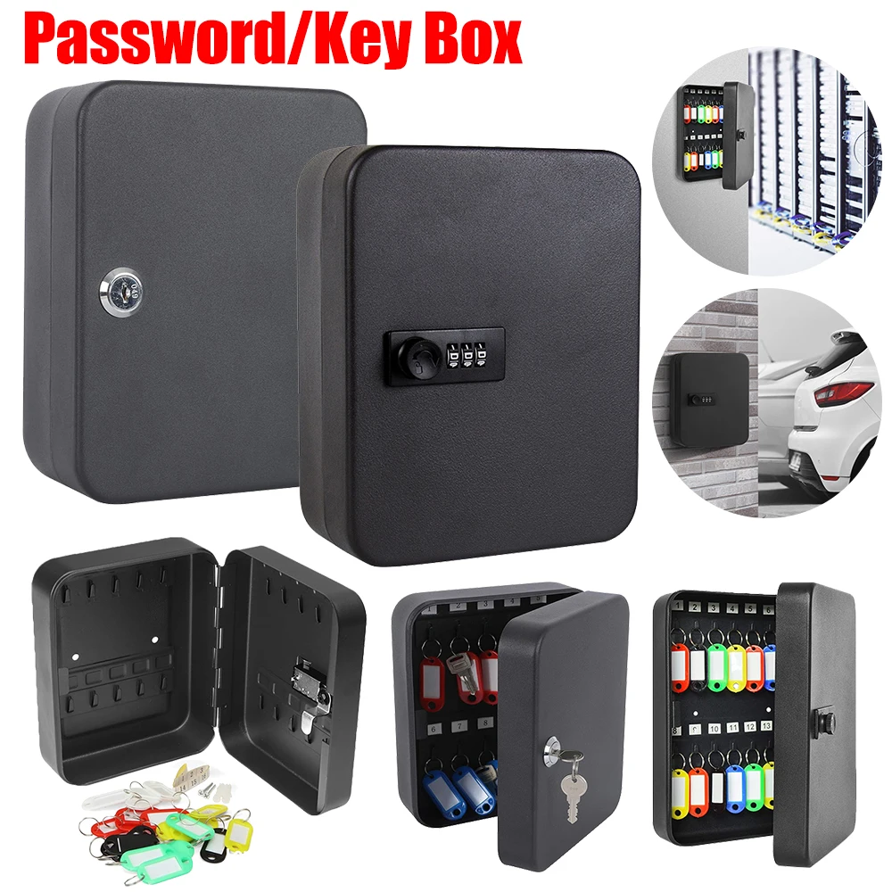Key Storage Lock Box 20 Key Hooks Combination Key Cabinet Security Lock Box with Key/Code Lock Locking Key Cabinet Key Safe Box