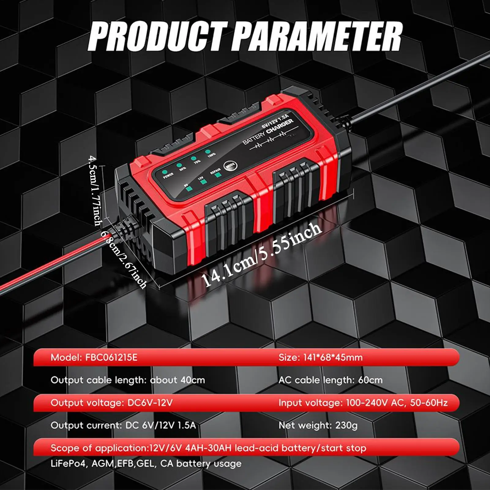 Battery Maintainer Trickle Charger 1.5A 6V/12V Truck Trickle Battery Charger Automatic Tender Maintainer for RV Car Boat Marine