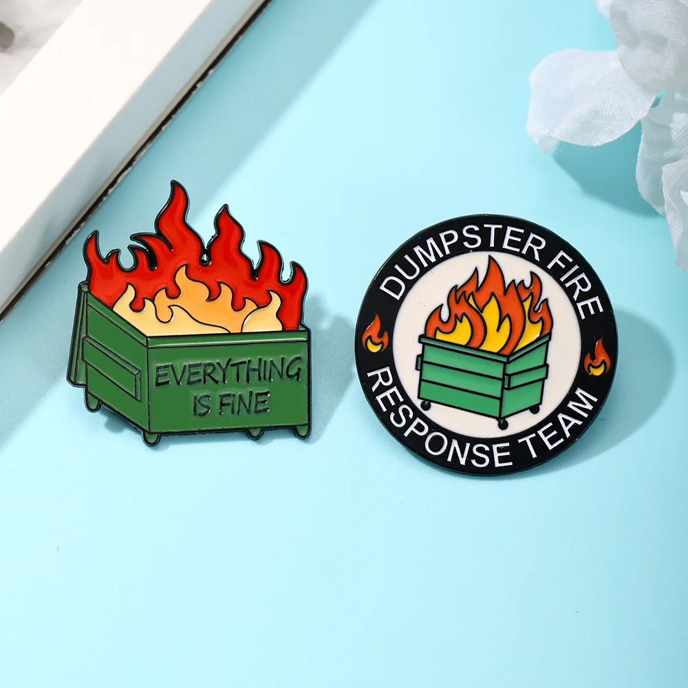 

Cartoon Flame Enamel Brooch Lapel Pin Fire Car Cast Toy This Is Fine Coffee Dog Frog Metal Flame Badge Jewelry Gift For Friends