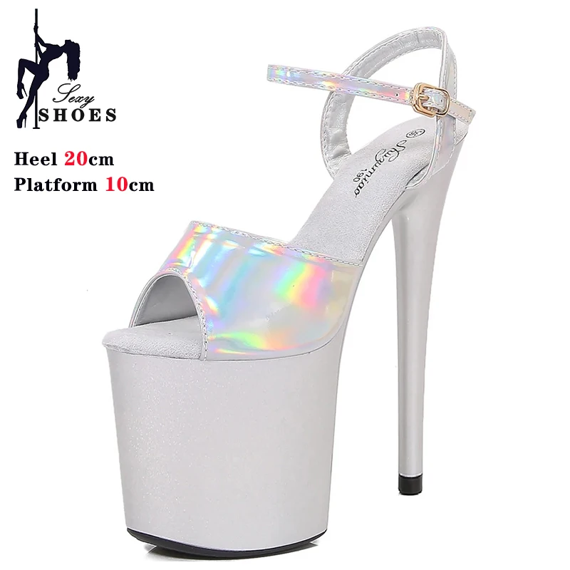 Gaoxiaojie luxury designer sandals women 20CM Illusory Color Flash PU Platform Pole Dance Shoes Stripper High Heels Party Shoes