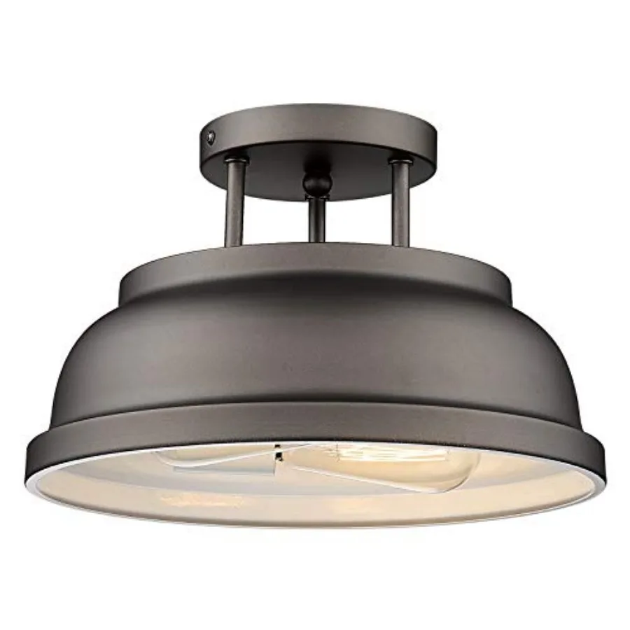 Lámpara de techo semiplomada estilo rústico - Lámpara de techo de 2 luces y 12 pulgadas para dormitorio, cocina, pasillo, bronce envejecido