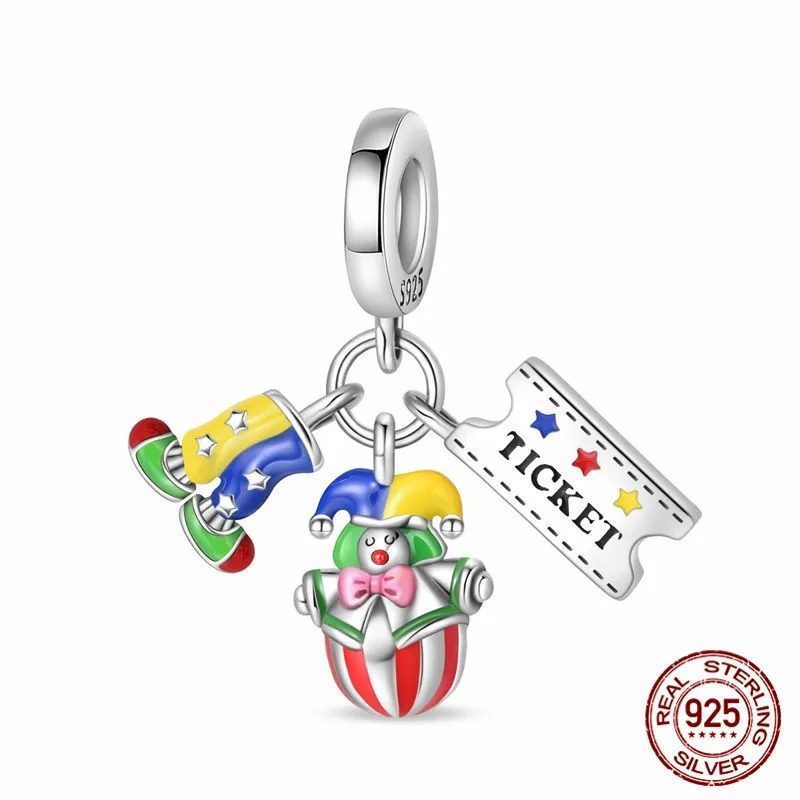 

925 Sterling Silver Magic Clown Pendant Bead Inlaid with Zircon Paired with an Original Bracelet DIY Womens Jewelry Gift