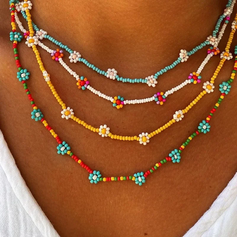 Bohemia Handmade Rice Beads Beaded Necklace For Women Girls Fashion Flower Summer Beach Clavicle Necklace Holiday Jewelry Gifts image 2