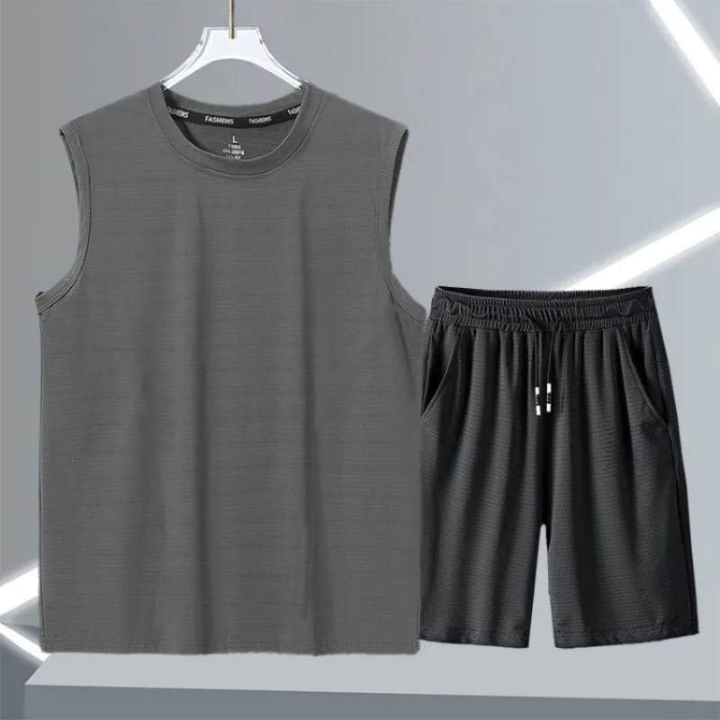 

Мужской спортивный костюм из ледяного шелка: быстросохнущая, охлаждающая, дышащая, тонкая майка-безрукавка для бега и повседневного спорта