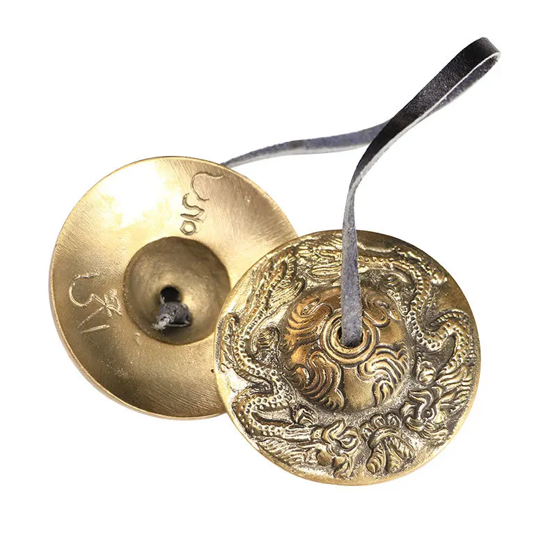 Yoga Handcrafted Tibetan Meditation Tingsha Cymbal Bell with Buddhist The Eight Auspicious Symbols