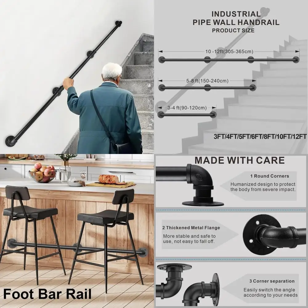 Ringhiere per scale per interni resistenti industriali da 10 piedi, corrimano a parete per gradini esterni, soluzioni durevoli per corrimano per scale