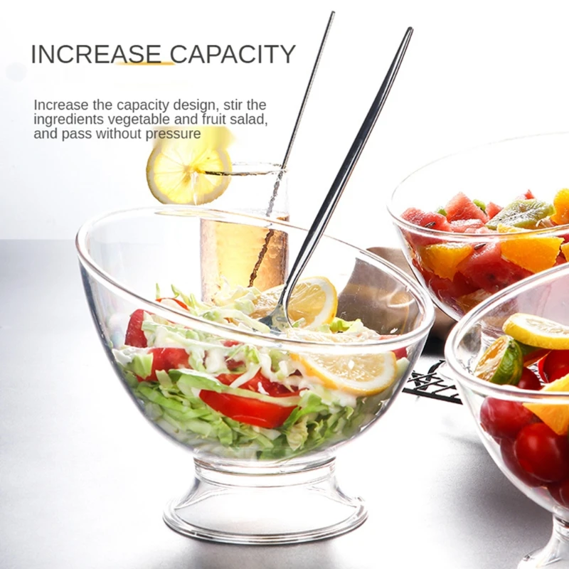 Diagonal Salad Bowl Plastic Break Resistant Clear Bowls Fruit Rice Serving Bowls Storage Container 203C