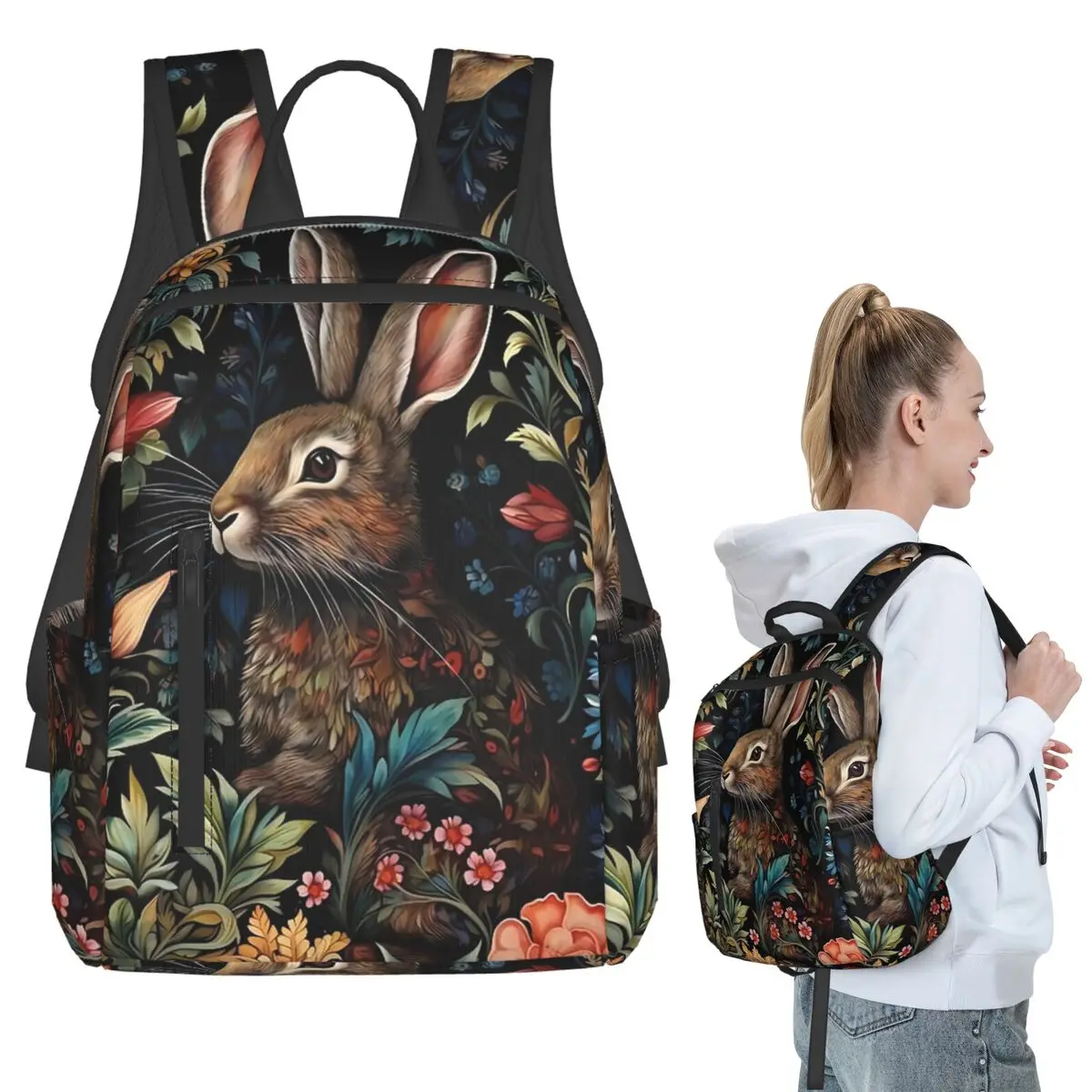 

Vintage Flowers And Rabbit Pattern Backpack Student BookBag Kids School Bag Computer Shoulder Bags Men Women